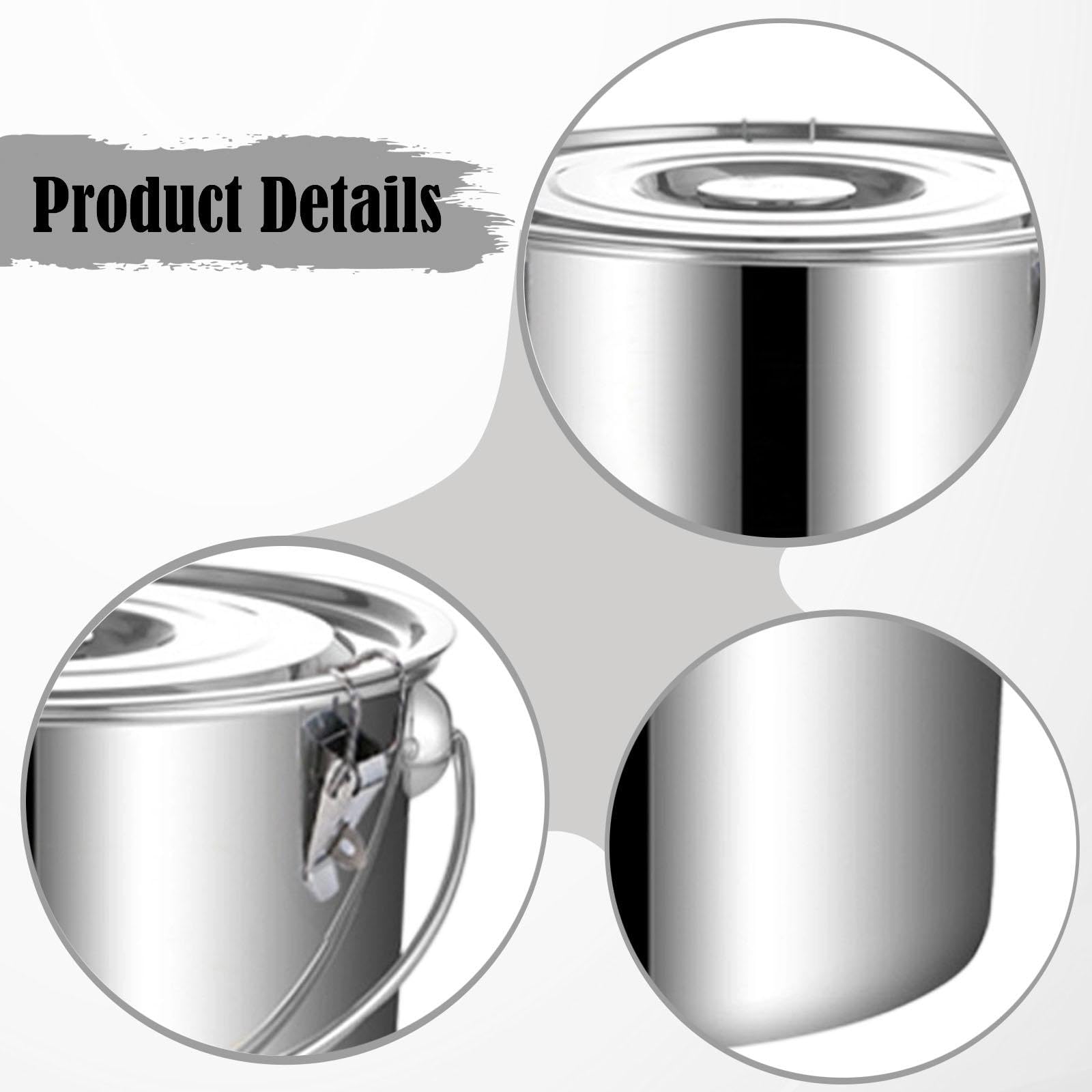 Secchio Acciaio Inox Resistente per Cereali E Olio Contenitore Alimentare Multifunzione con Manico E Coperchio Adatto per Cucina Domestica, 20 Litri