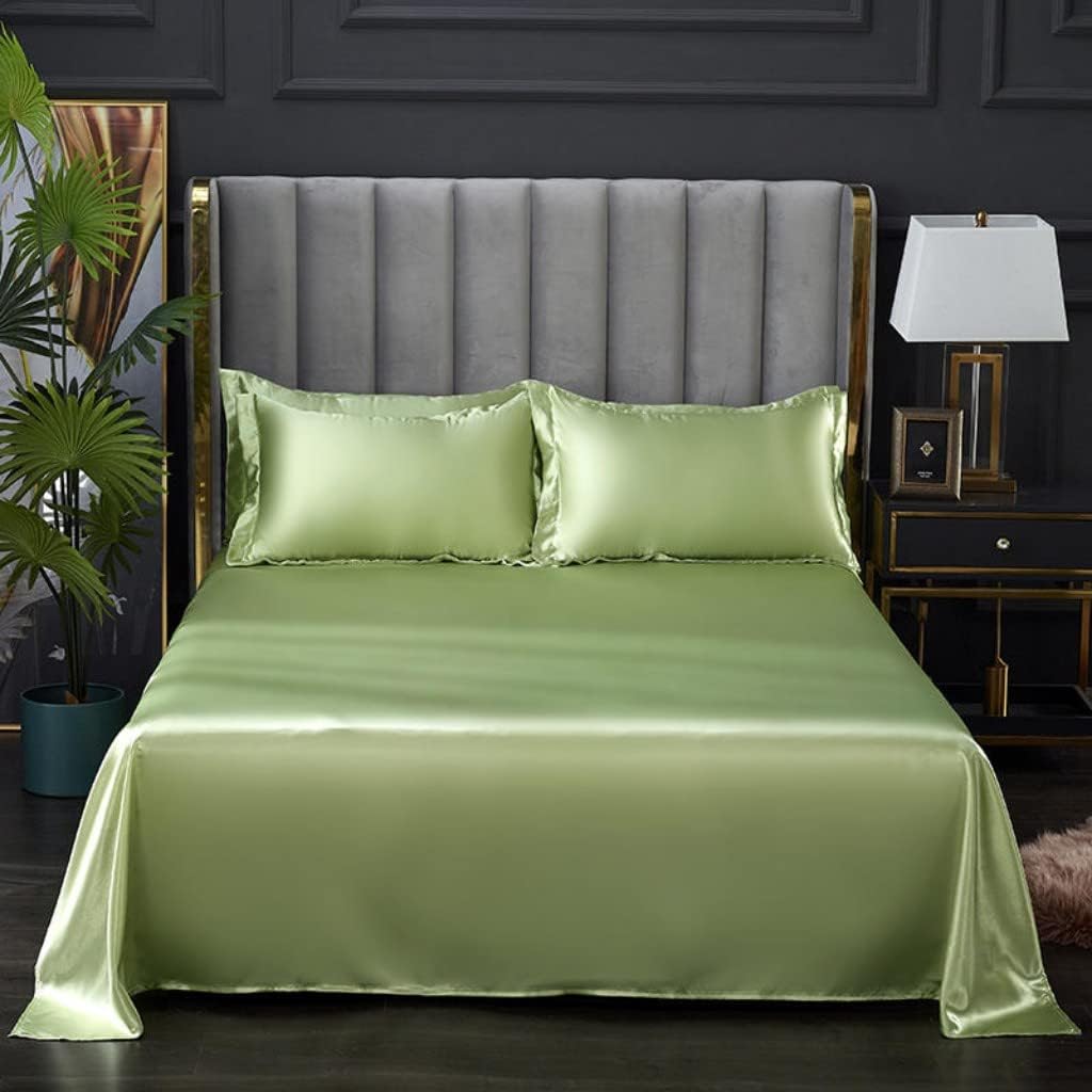 Feelyou Satin Bed Sheet Set Queen Green Ultra Soft Silky Fitted Sheet for Teen Kids Adult Bedroom Decor Chic Luxurious Silk Like Sheets (1 Flat Sheet+ 1 Fitted Sheet + 2 Pillow Cases) Multi
