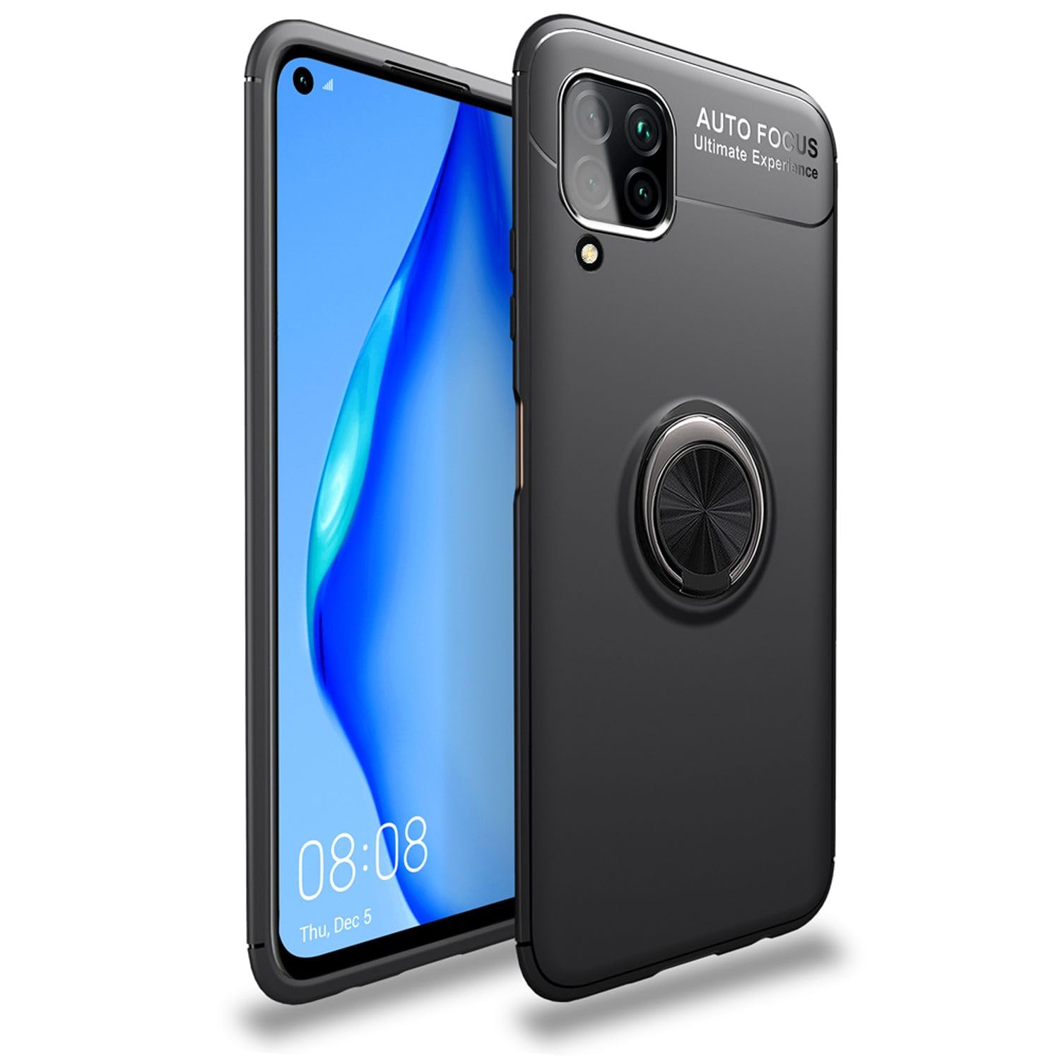 Schutzhülle Mit Panzerglas Für Huawei P40 Lite 5G – 360° Drehbarer Ringhalter, Magnetisch, Stoßsicher | Schwarz