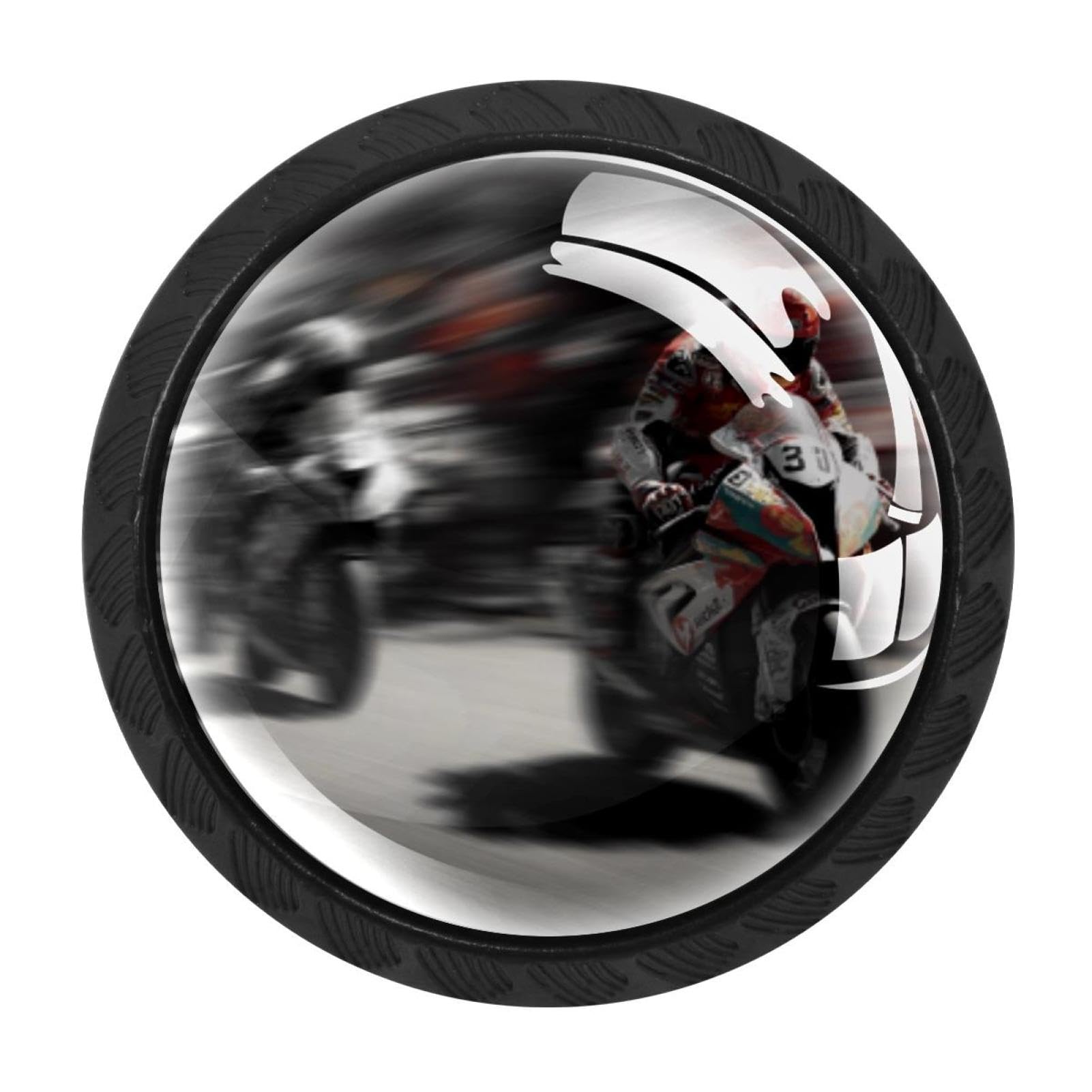CHENZZZZ 4 Pack Motorcycle Racing (1) Dresser Drawer Cabinet Knobs Black Round Drawer Knob Pull Handle with Screws for Kitchen Wardrobe Cupboard Furniture Decor