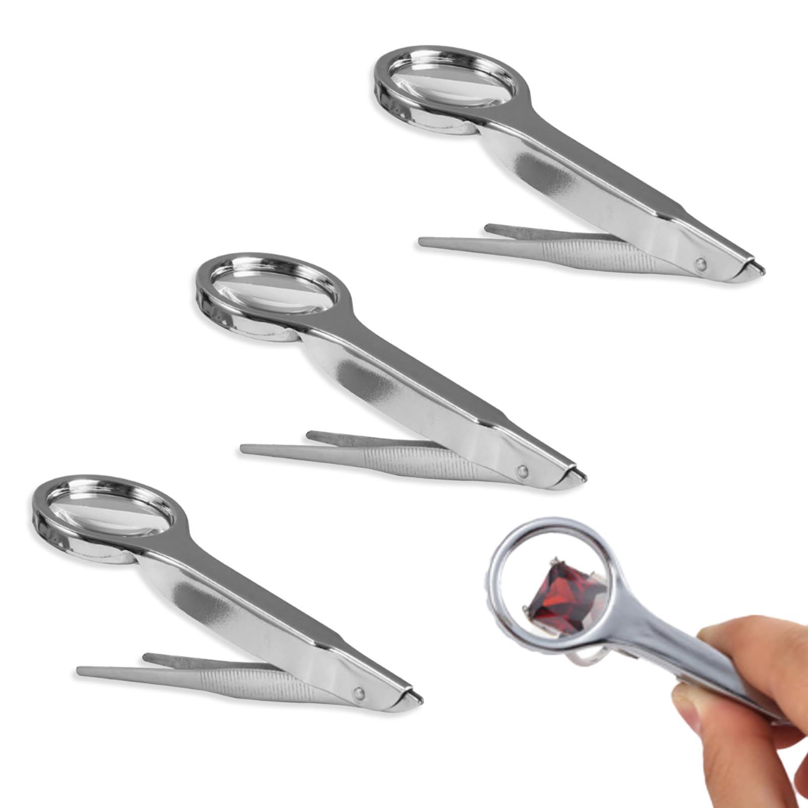 NIIIYTYB 3Pcs Tweezers with Magnifying Glass Tweezer with Magnifier for Splinter Removal Laboratory Pet Hair Cleaning Multifunctional Accessories Easy to Carry Outdoor Accessories