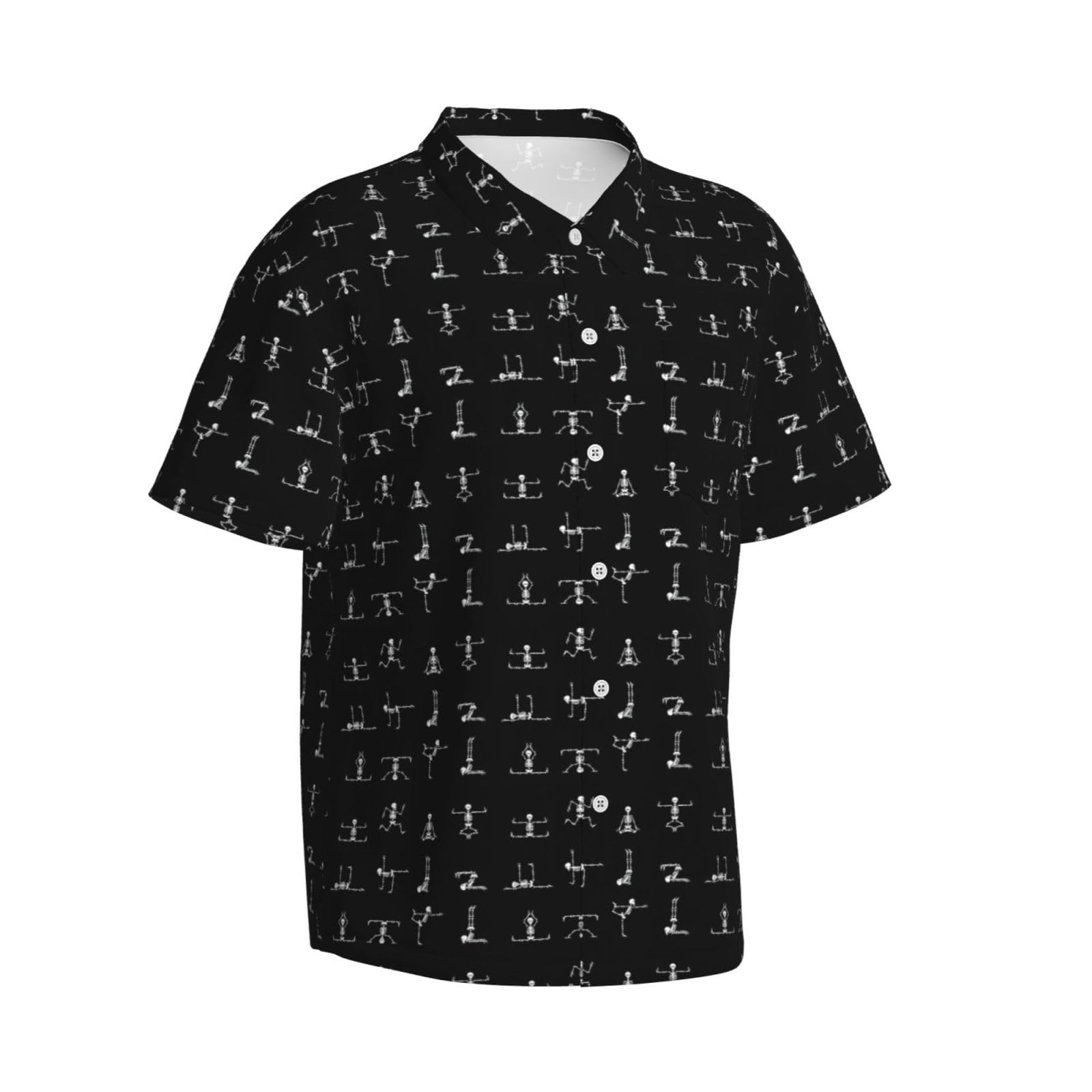 Skull Yoga Stampa Estate Leggero Uomo Camicia Hawaiana Manica Corta Vacanza Casual Crociera Gite