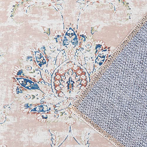 Collact Runner Rug 2X6 Area Rug Hallway Persian Rug Vintage Pink Floral Print Carpet Distressed Rug Indoor Mat Foldable Thin Rug Non Slip Accent Rug Kitchen Living Room Bedroom Dining Room #TOP6