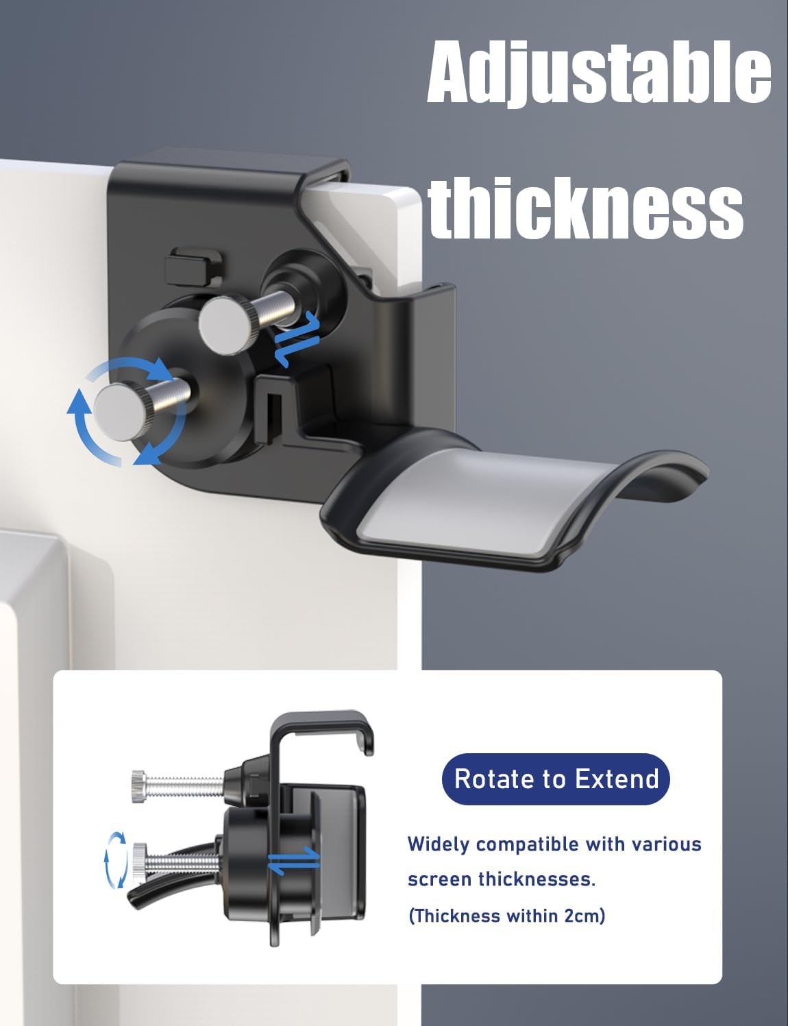 2-Pack Clamp-On Headset Holder, Adjustable Desk Headphone Hanger image 3