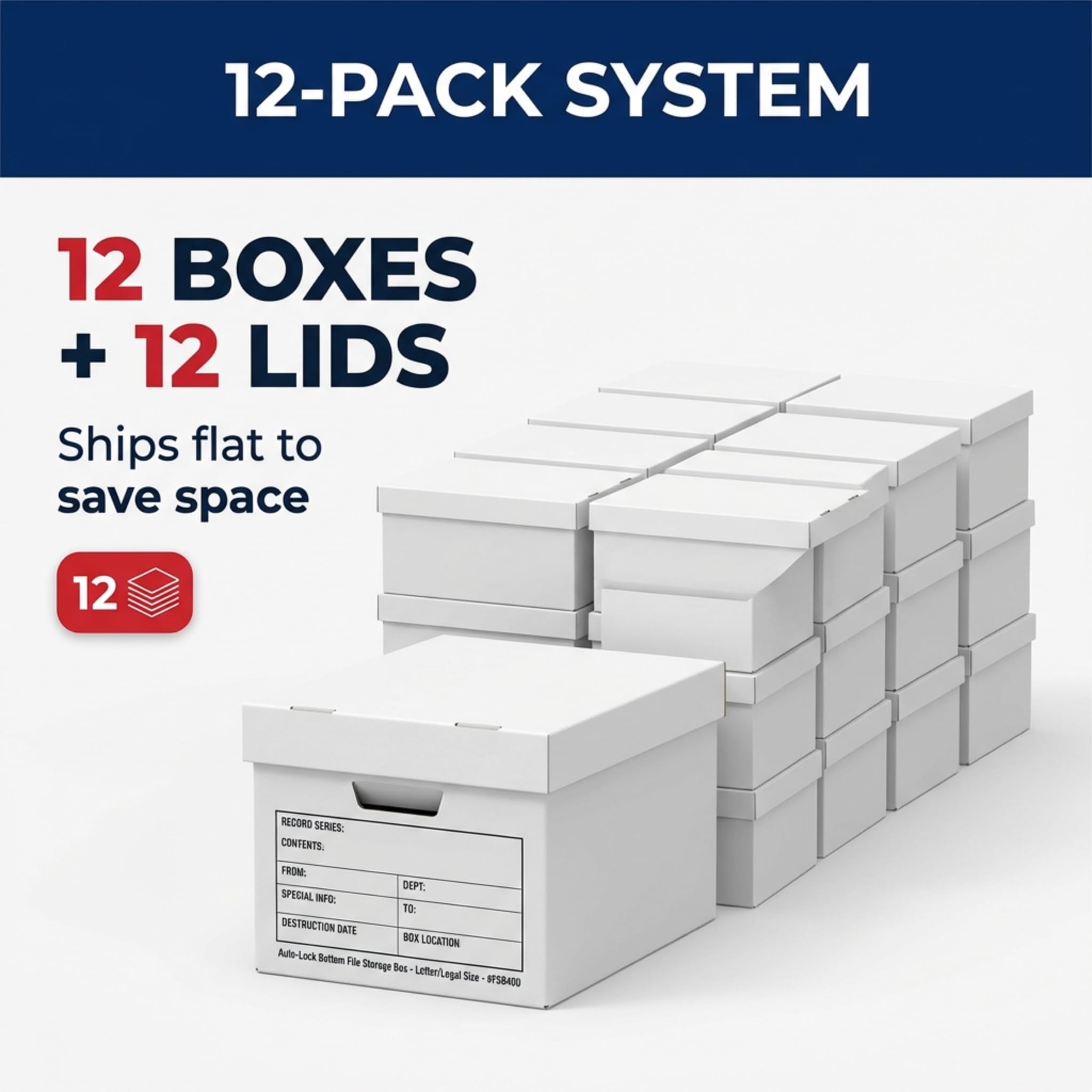 BOX USA Scatole con coperchi e manici (confezione da 12) – Scatole per documenti per ufficio, libri, traslochi e imballaggi