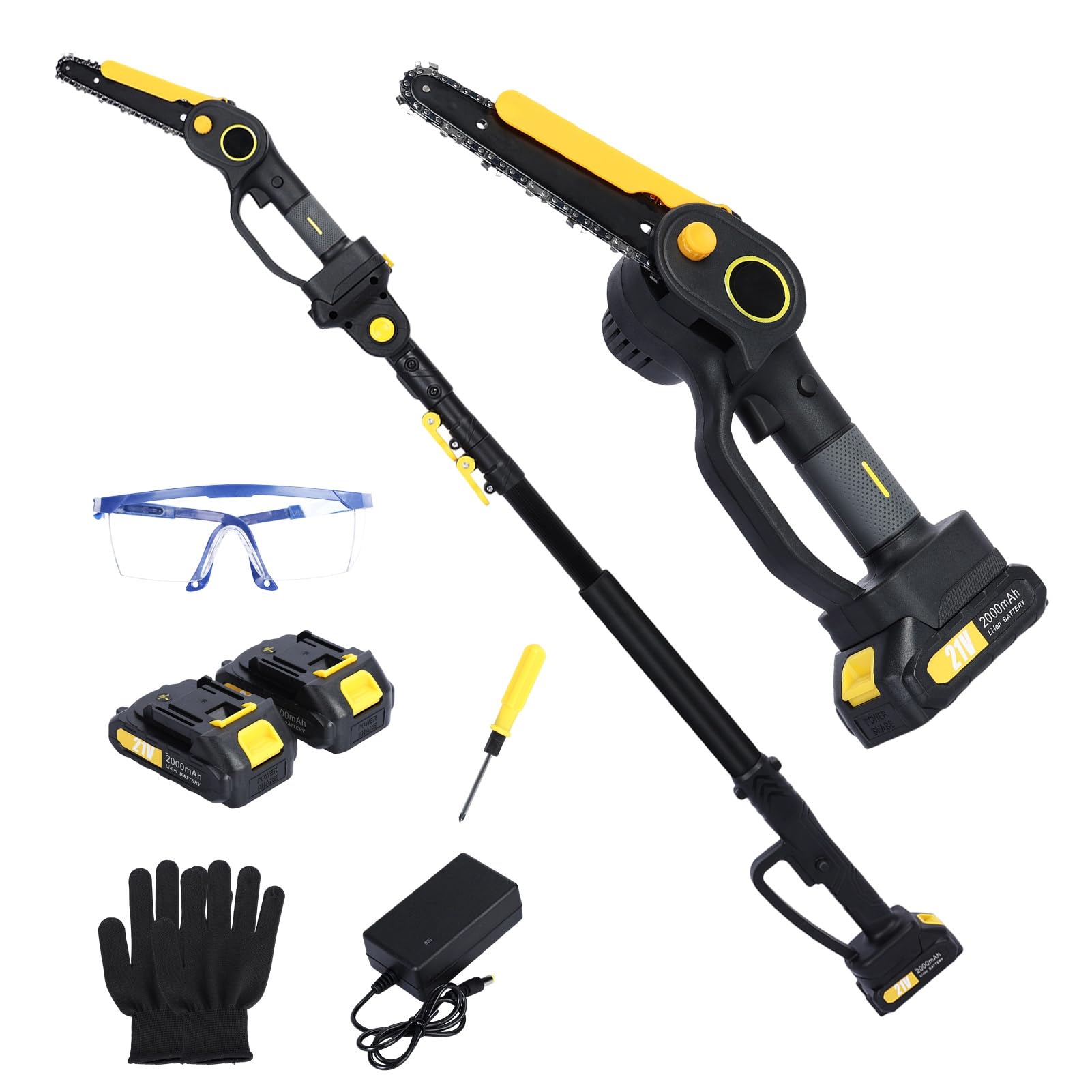 Smbcgdm Uk Electric Pole Saw Mini Chainsaw Power Chain Saws 2-In-1 Cordless Pole Saw Adjustable For Trimming Mini Chainsaw Brushless Electric Chain Saw With 2Pcs 2.0Ah Battery, 14.1 Ft Max Reach