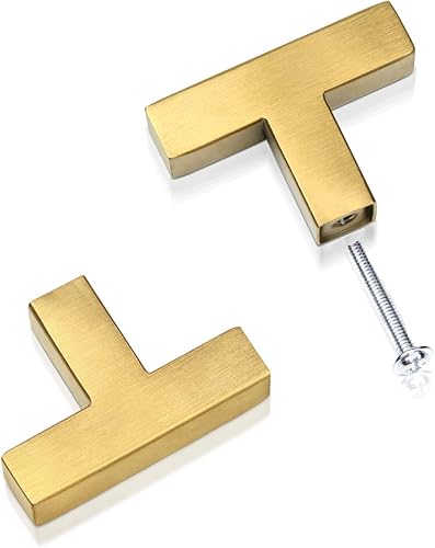 Miniatura 4 de Paquete de 6 perillas cuadradas de latón cepillado para cajón, acero inoxidable, estilo T moderno, tirador de gabinete de cocina, cajón de cocina,