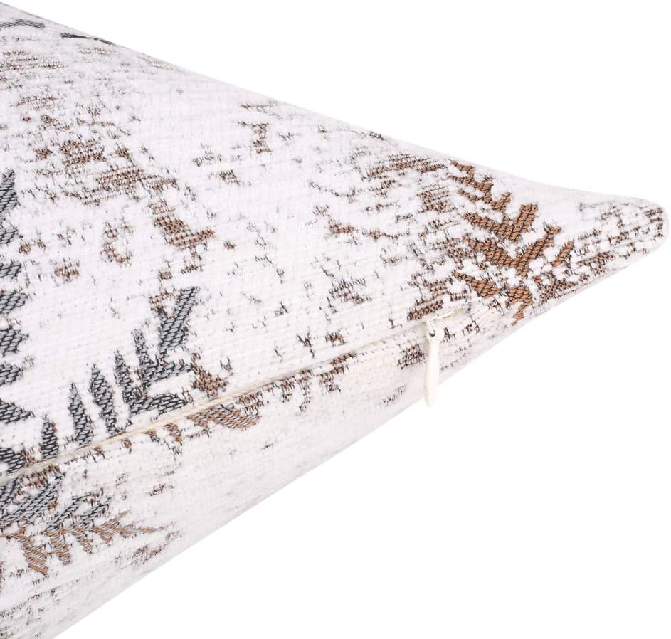Yeiotsy Pack of 2 Nordic Style Decorative Throw Pillow Covers for Sofa Bed Card Chair Geometric Cushion Cases Jacquard Chenille (Coffee Fern, 18 X 18 Inches)