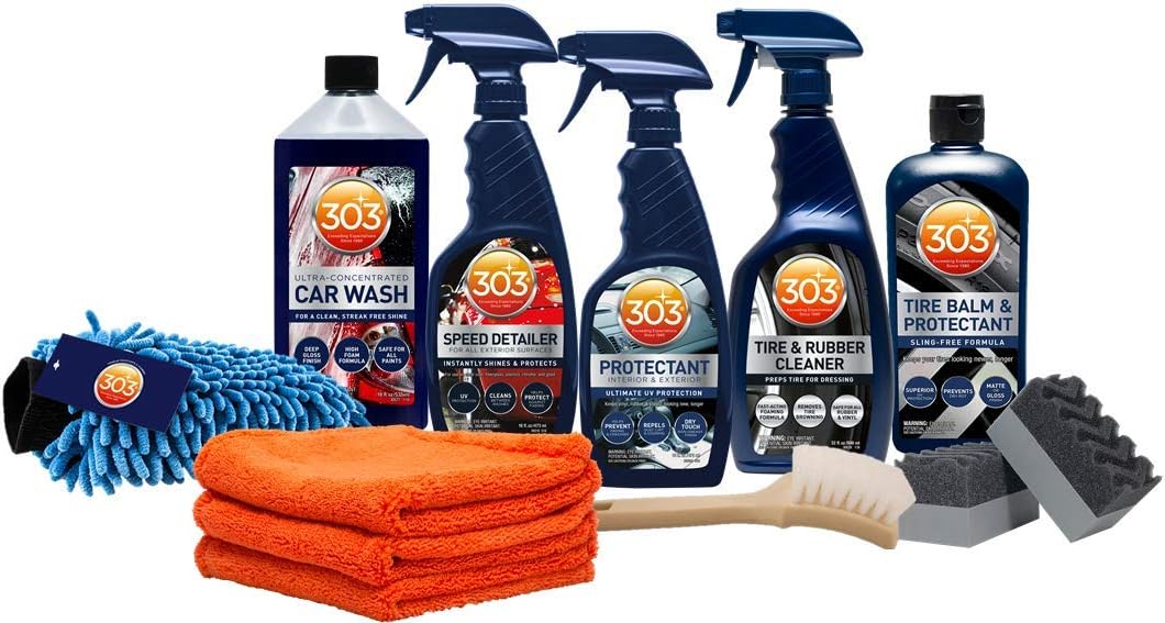 303 Exterior Care Kit - Car Wash - Tire And Rubber Cleaner - Tire Balm And Protectant - Speed Detailer - Protectant - Includes Accessories (30810)