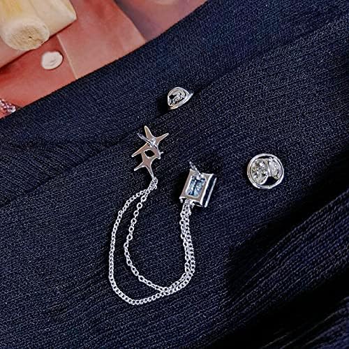 Silver alloy zircon star tassel chain brooch pin square accessory corsage anti-glare - Image 3