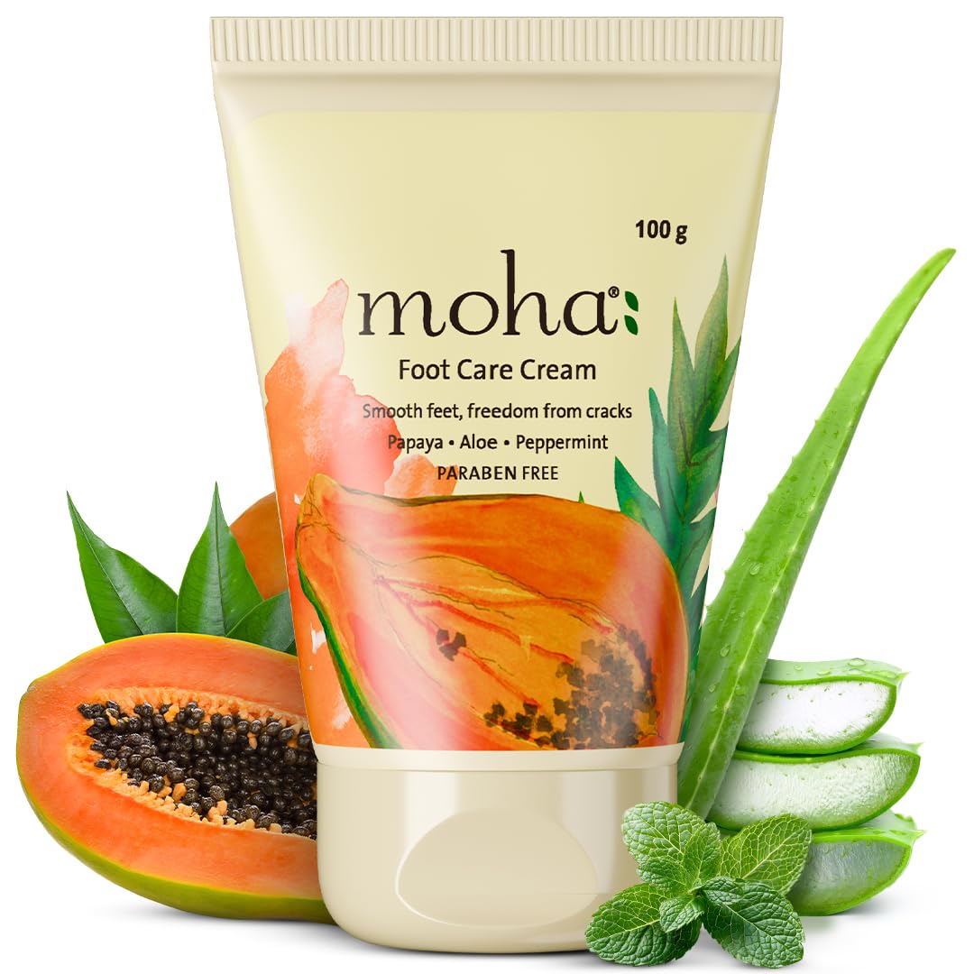 Moha Foot Cream for Dry & Cracked Feet | Crack Heel Repair Cream | Visible Difference in 1st application| Enriched with Aloe, Papaya & Peppermint | Foot Care Cream for Women – Deep Absorbing, Cooling & Vegan Formula – 100gm (Pack of 1)