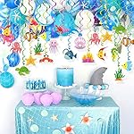 Sea Animals Life Hanging Swirls 30 Pack Foil Ceiling Hanging Swirls Streams Banner Garland Decor for Kids Under The Sea Mermaid Baby Shower Celebrating Events Birthday Party Supplies Room Wall Decor - Image 2