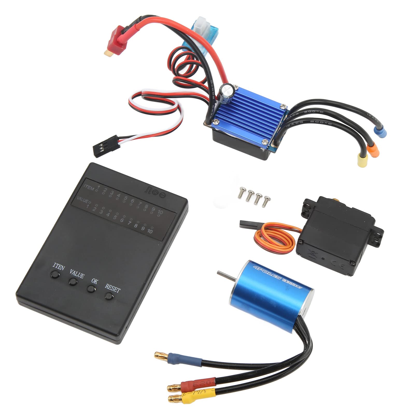 Control De Velocidad Para Modelo RC, Controlador De Velocidad RC, Conjunto Combinado RC Sin Escobillas 3300KV Motor 25A ESC 2,2 KG Servo Y Kit De Tarjeta De Programación Para Coches 1/16 1/18