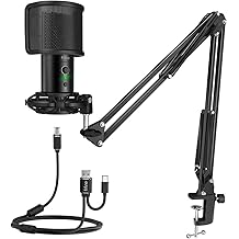 FIFINE USB Gaming Streaming Microphone Kit for PC Computer, Condenser Mic Set with Arm Stand Mute Button &amp; Gain, Mic Studio Bundle for Podcast Recording Twitch Discord YouTube Zoom, USB C &amp; A -T683