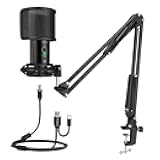 USB Gaming Streaming Microphone Kit for PC Computer, Condenser Mic Set with Arm Stand Mute Button & Gain, Mic Studio Bundle for Podcast Recording Twitch Discord YouTube Zoom, USB C & A -T683