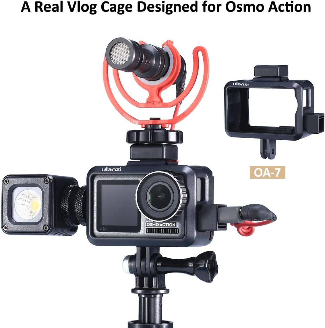 OA-7 OSMO Action Vlog Cage Housing Case Protective Video Case Frame with Cold Shoe Mount Housing Shell Universal Expansion Microphone LED Video Light compatible for DJI OSMO Action Accessories