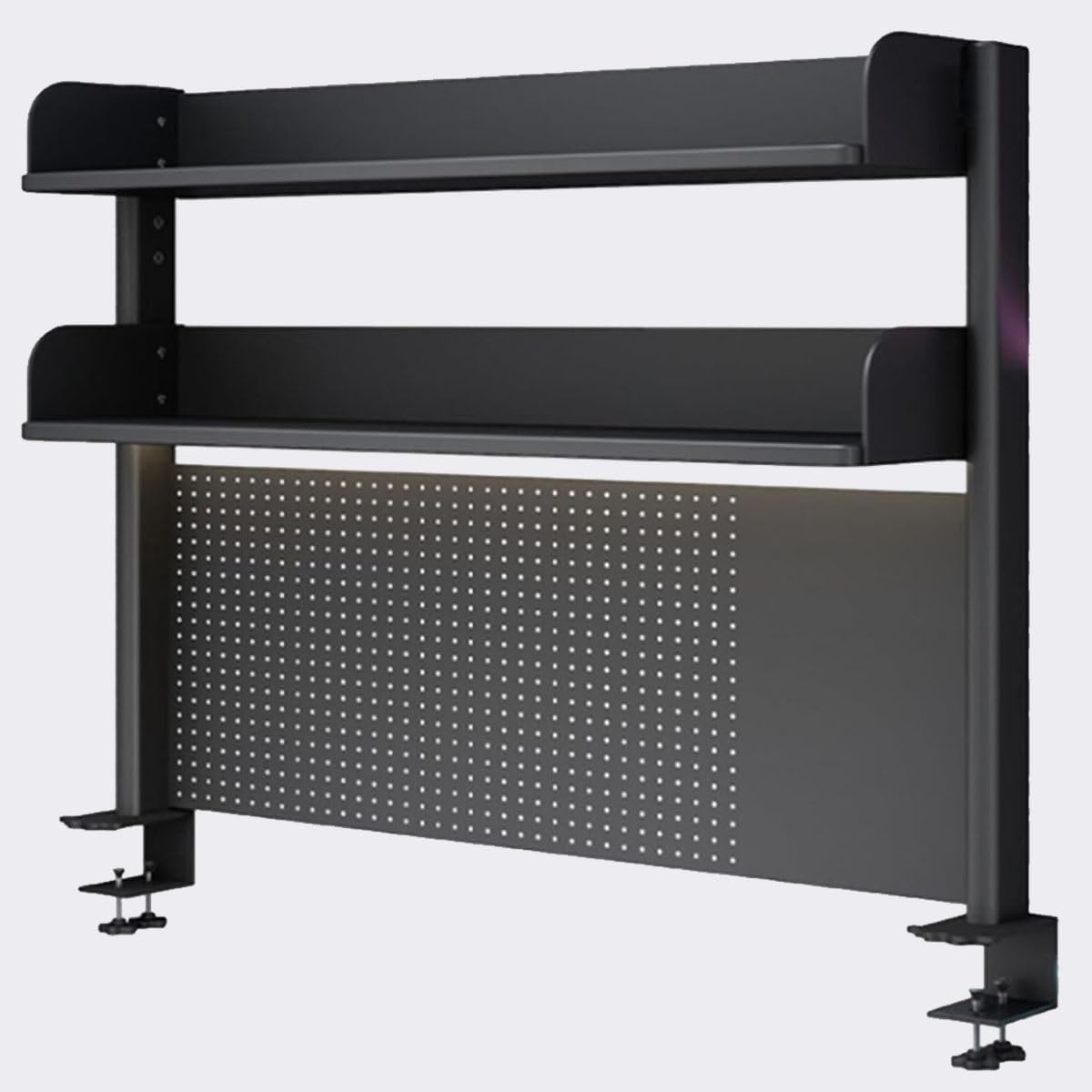 Étagère de bureau à pince avec panneau perforé et crochets pour rangement vertical