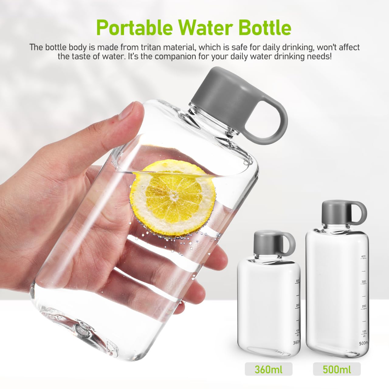 Healeved Flache Wasserflasche 2 Stück 500ml Tritan mit Schraubdeckel