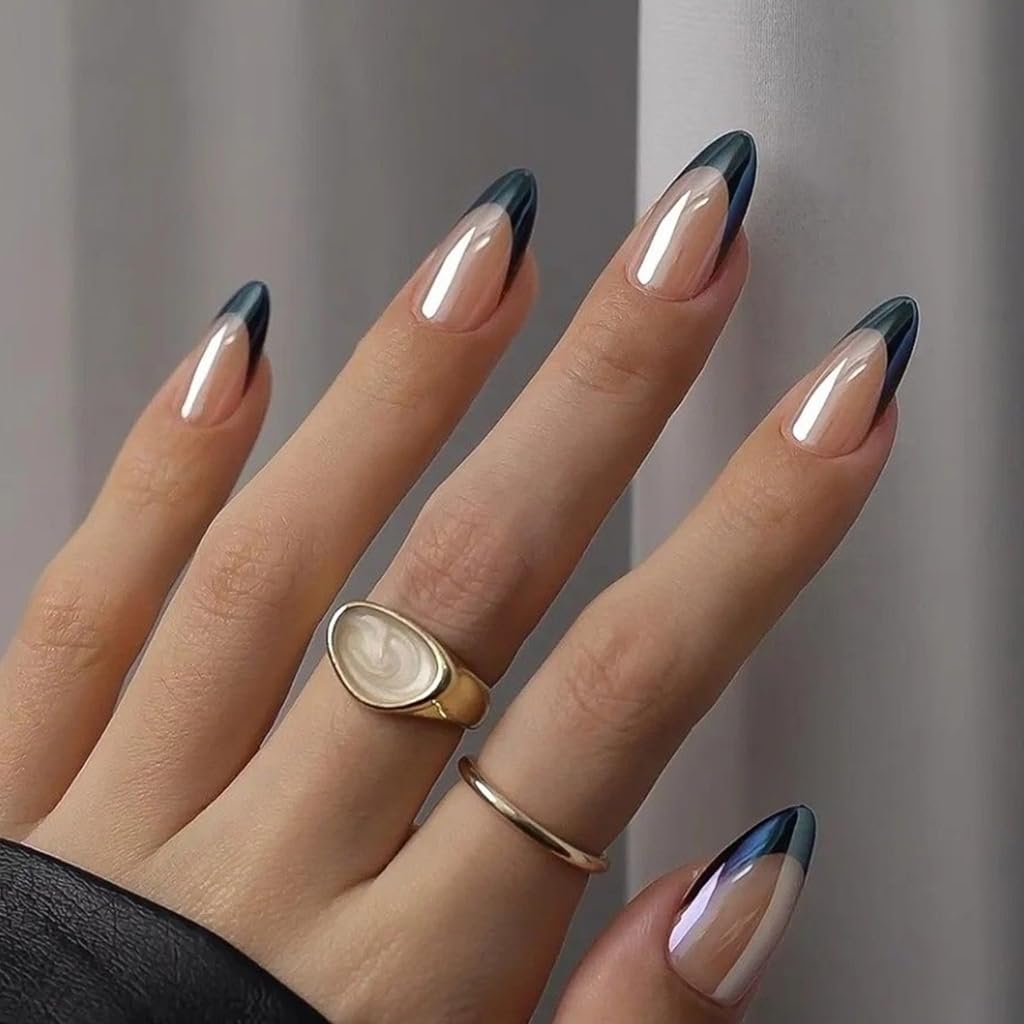 24pcs Almond Glossy Stick on Nails French Styles False Nails Elegant Nails Accesories for Any Occasion