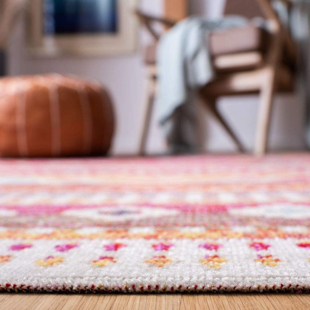 SAFAVIEH Washable Rug Outdoor Montage Collection - 6'7" Square, Red & Fuchsia, Non-Shedding & Easy to Clean, Ideal for Patio, Backyard, Mudroom (MTG272Q)