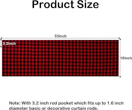 Miniatura 9 de HTFDStar 2 cenefas a cuadros de búfalo, cortinas de ventana a cuadros negros y rojos, cenefas con bolsillo para barra de diseño de granja para