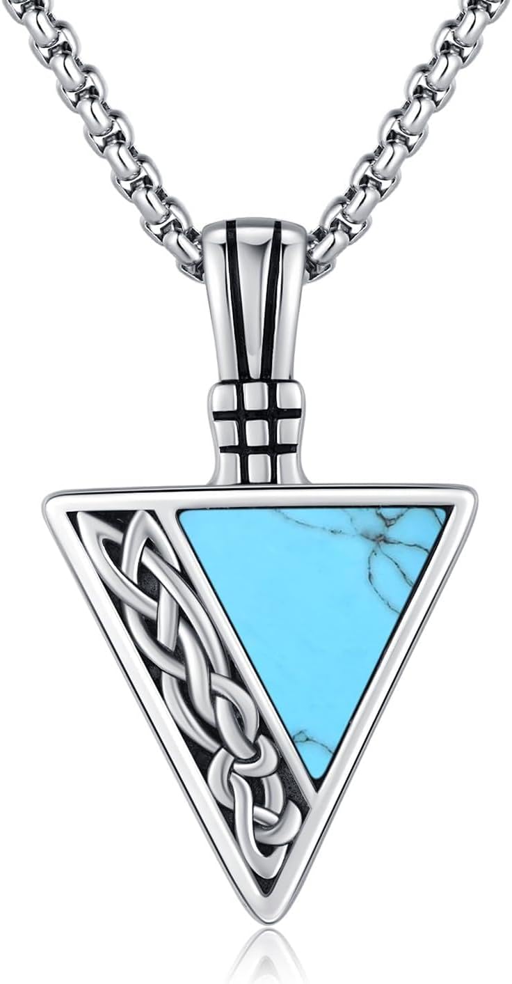 REDSUN Viking Pendant Necklace 925 Sterling Silver Celtic Pendant Abalone/Opal/Onyx/Lapis Lazuli/Turquoise Necklace Viking Amulet Jewelry Gifts for Men Women, with Stainless Steel Chain