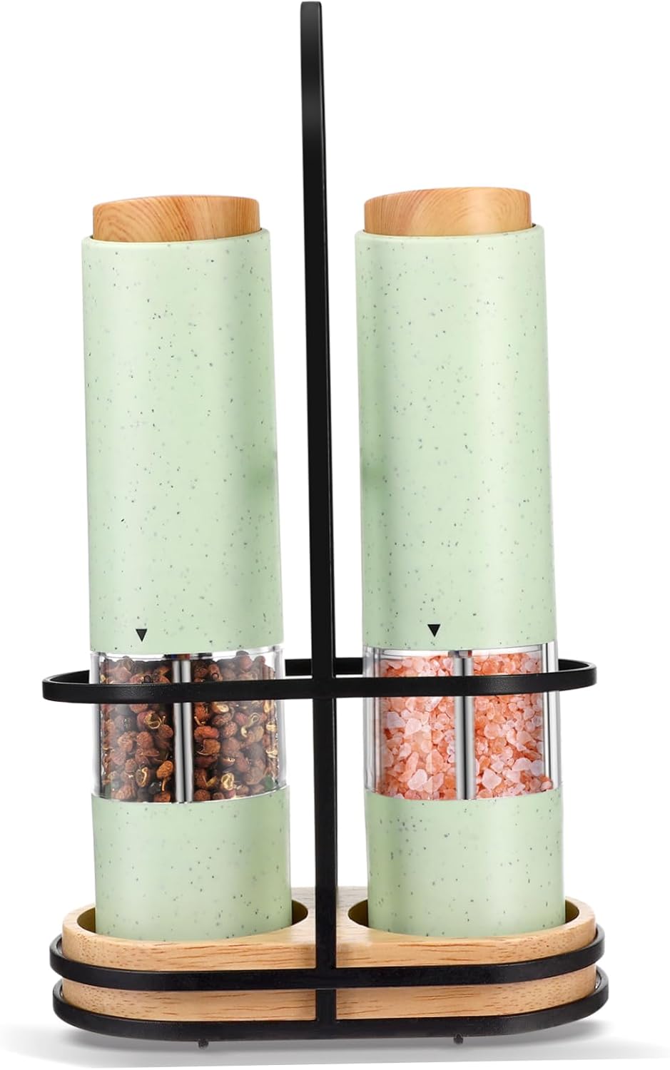 STOBAZA 2pcs Adjustable Coarseness Electric Pepper with Stand for Sea Salt and Kitchen Use Transparent Body for Easy Monitoring