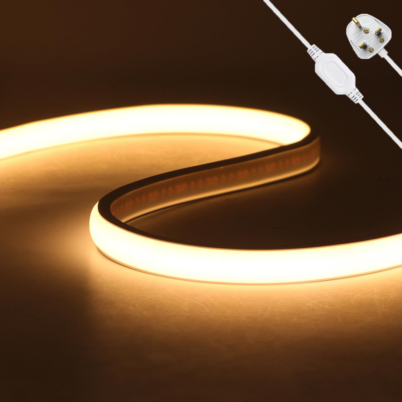KAFULA 220V COB LED neon Strip [32M, Warm White 3000-3500K], 288 LEDs/m Flexible FCOB LED Fairy Light CRI90+, can be Cut Every 50CM, IP65 Waterproof Home Decoration LED Rope Light