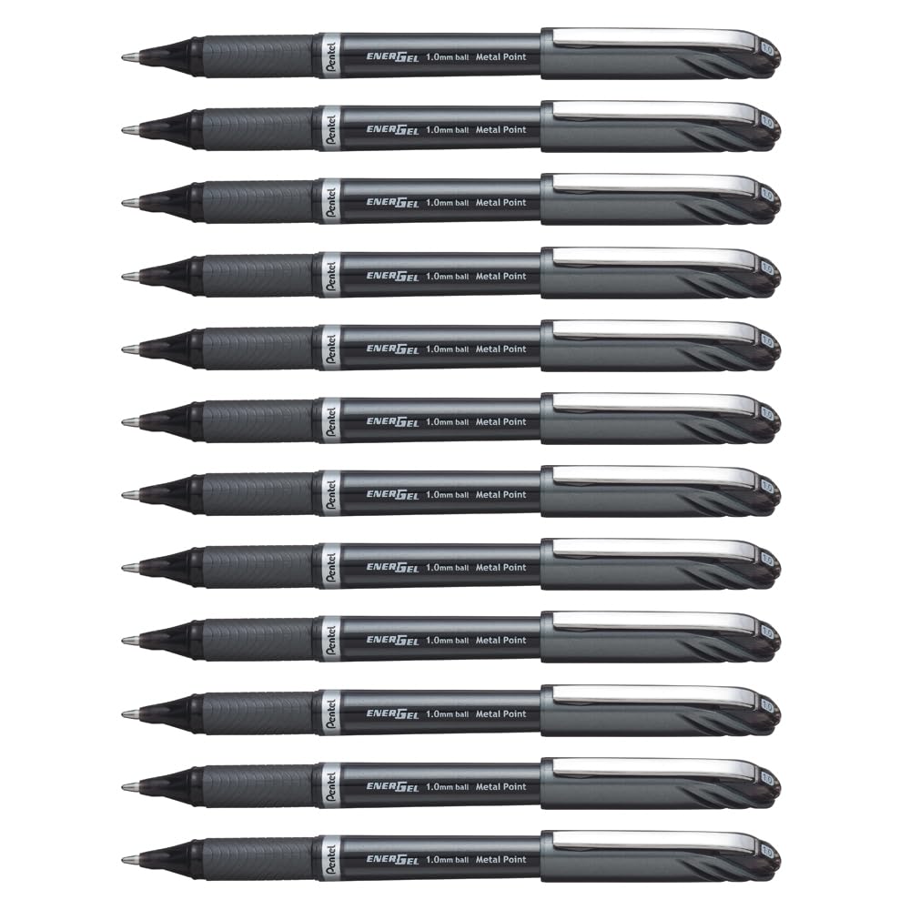 Pentel 1.0 mm Energel Plus Gel Rollerball Pen - Black 12pcs