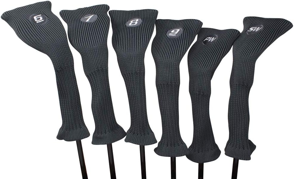 Majek All Hybrid Golf Club Gray Headcover Set 6-SW. Neoprene Acrylic Head Covers 6 7 8 9 PW SW