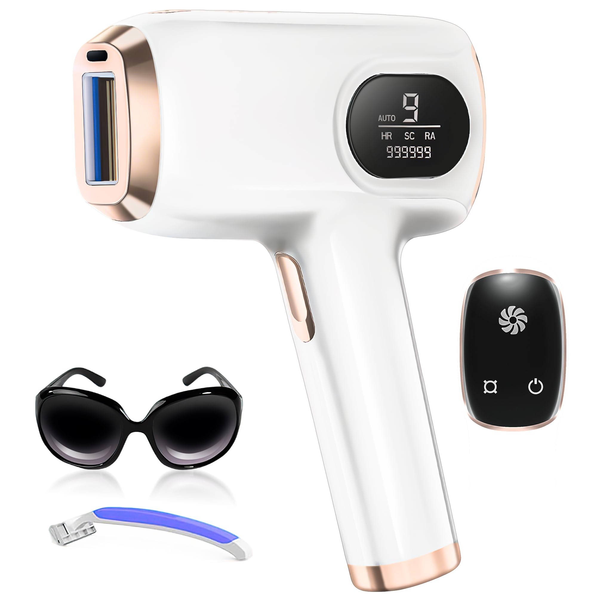 Depiladora luz pulsada, Depiladoras RH/AR/SC IPL, 9 niveles de energía, 999999 pulsos de luz para la Depilación Láser de Hombres, Mujeres, Labios, Cara, Axilas y Cuerpo.