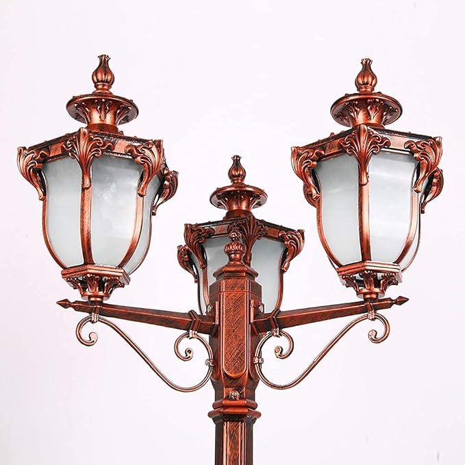 Lámpara de pie exterior roja bronce 3 luces estilo retro miniatura 4