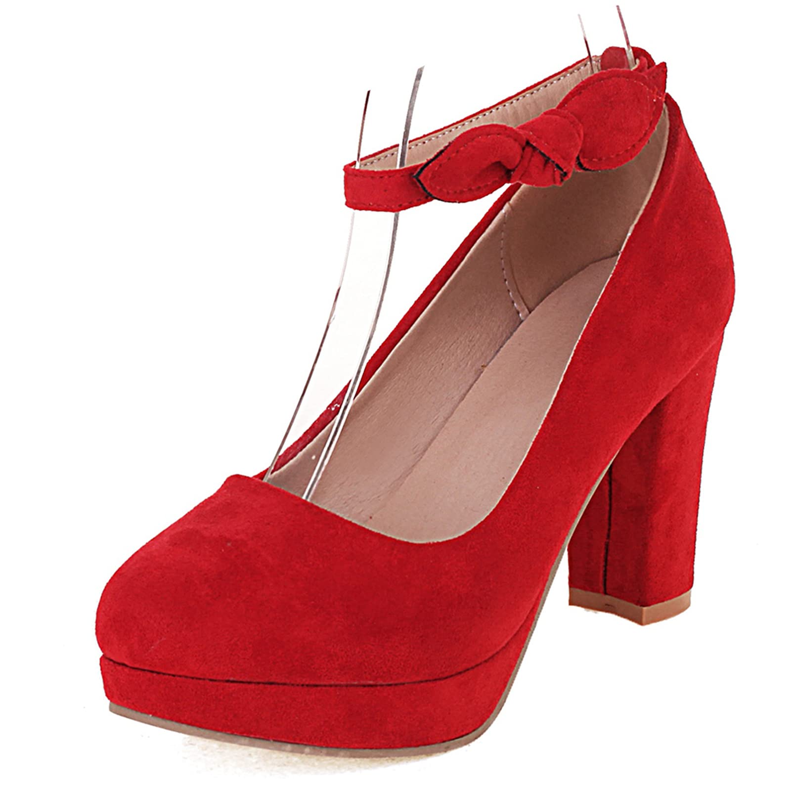 Lizoleor Mujer Punta Redonda Prom Vestido Tacón Ancho Mary Jane Correa De Tobillo Pump Bows
