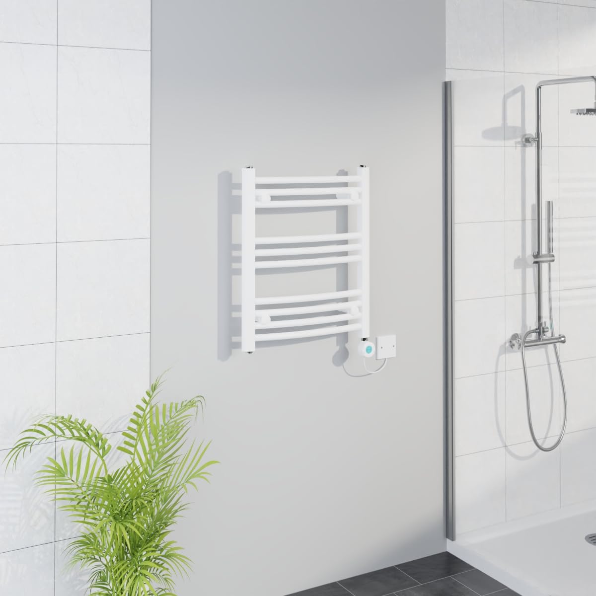 Warmehaus WiFi Electric Curved Heated Towel Rail Timer 600x500mm White