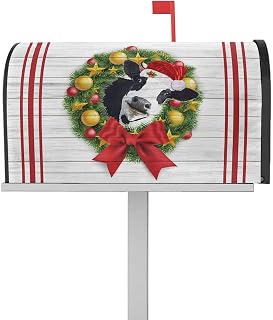 Mailbox Cover Magnetic Christmas Farm Cow Lantern Red Bow Mailbox Covers Standard Size 21x18in,Mailbox Covers Wrap Post Letter Box Cover for Garden Yard Outdoor Decor Stars Vintage Wooden Board