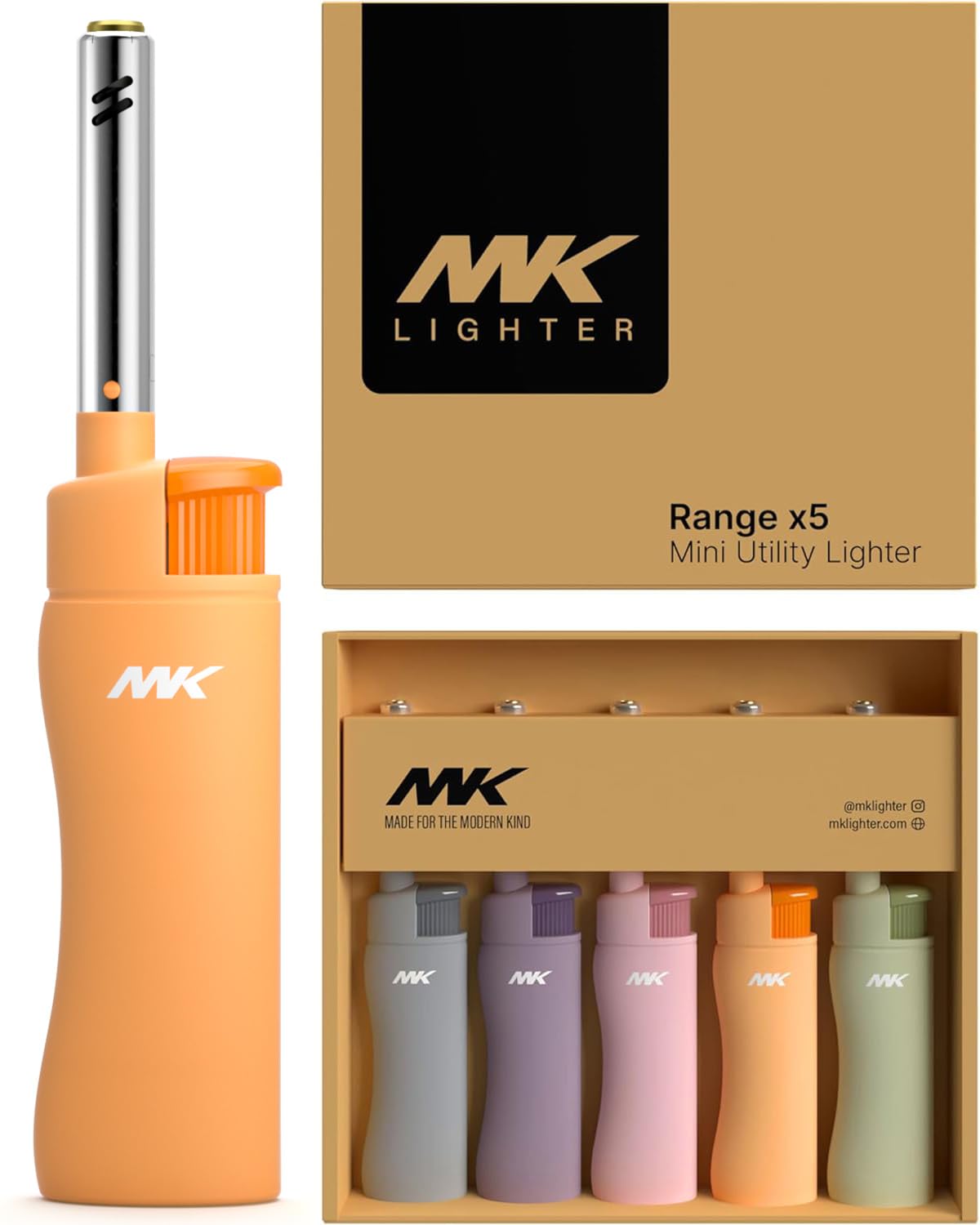 MK Candle Lighter, Butane Refillable Wind-Resistant Flame, 4-Pack for BBQ, Camping, Outdoor Use (Charm-5PC): New Pastel-5pc