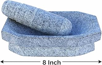 Kalvam Stone Mortar Pestle for Kitchen (8 inch), Grinder for Kitchen, Silbatta for Chutney, Ginger Garlic Crusher, Spice Grinding Khalbatta Stone - Grey