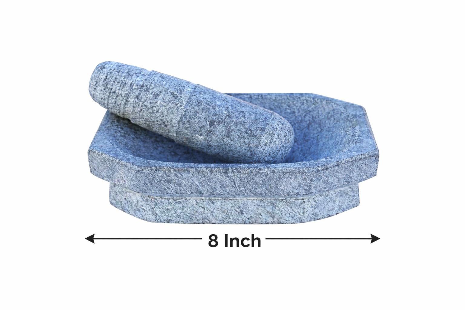 Kalvam Stone Mortar Pestle for Kitchen (8 inch), Grinder for Kitchen, Silbatta for Chutney, Ginger Garlic Crusher, Spice Grinding Khalbatta Stone - Grey