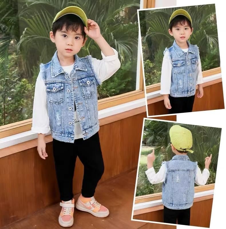 Kids Biker Denim Vest for Boys & Girls | Western Motorcycle Jean Jacket Sleeveless Top for Teens 3-14 Years - Image 2