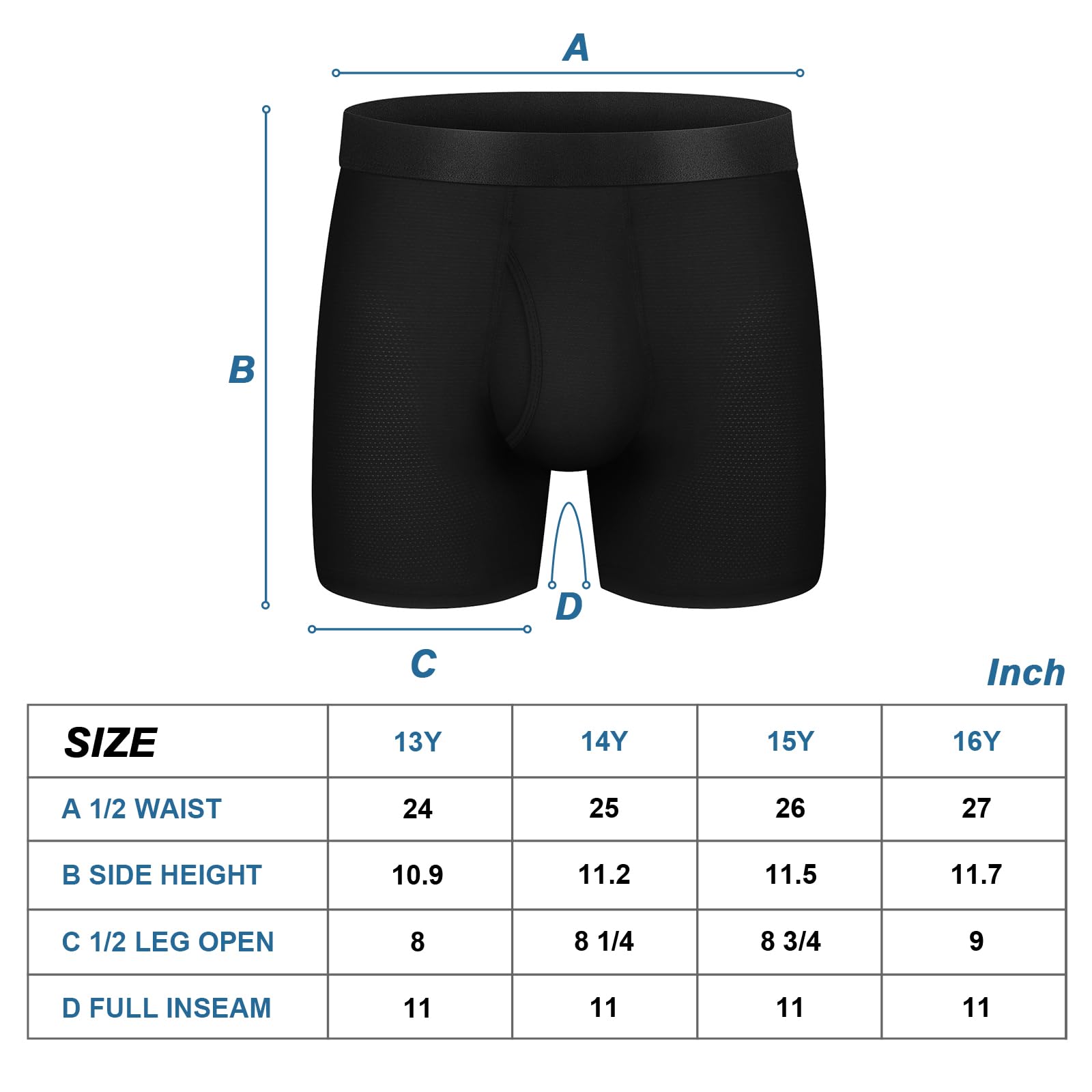 Teenage Boxershorts, 5/7er-Pack, Größe 13 - 16 Jahre, schnelltrocknend, athletische Unterwäsche mit Eingriff, Anti-Scheuern, atmungsaktiv für den täglichen Gebrauch