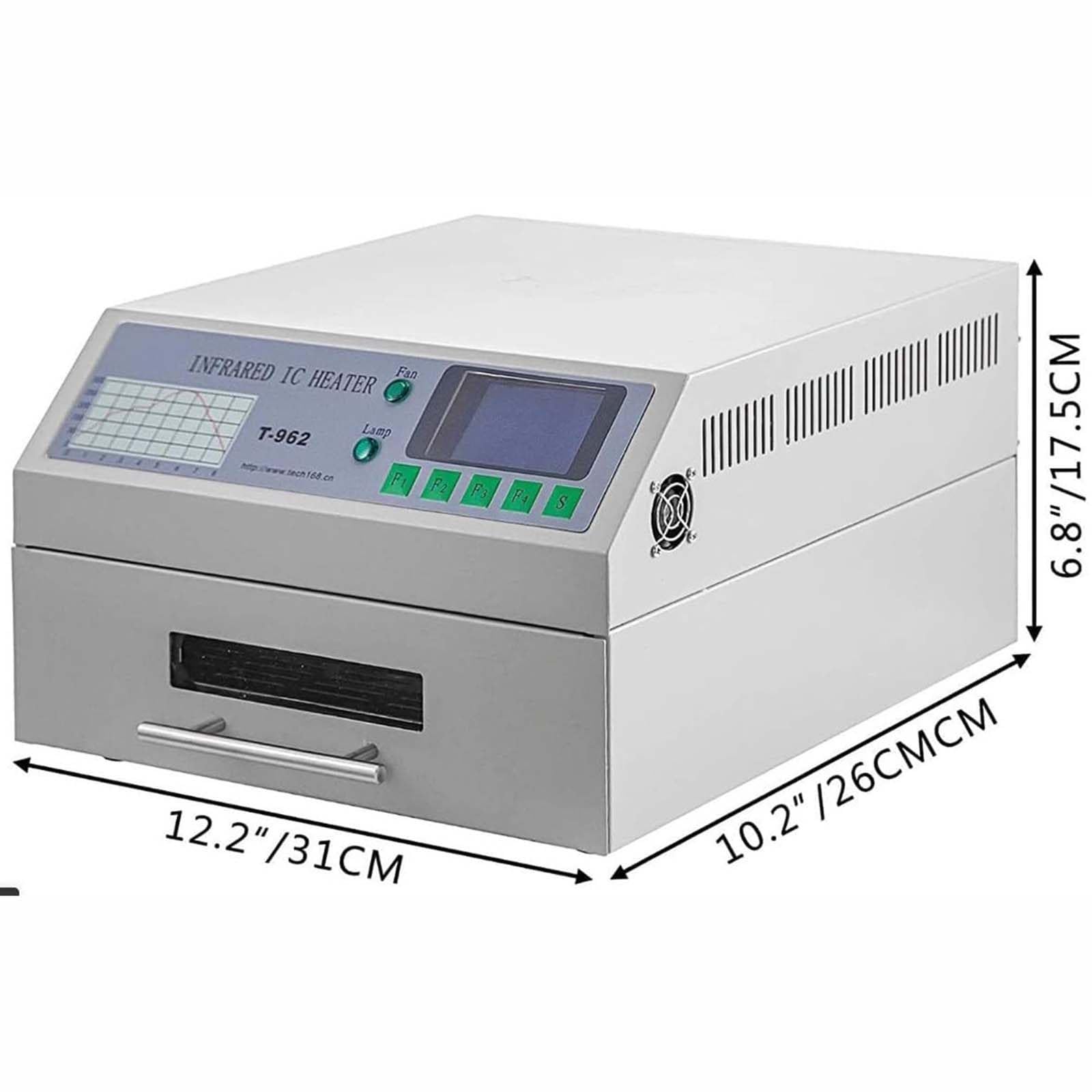 Four à reflux 800 W 220 V | Machine à souder automatique | Dispositif de soudage infrarouge avec circulation d'air chaud, 180 x 235 mm pour applications de soudure de précision