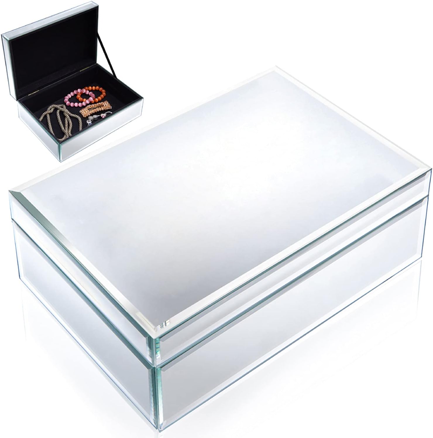 Meetart Silver Glass Mirrored Jewelry Box Simple Classic Storage Organizer High-end Luxury Big Mirror Box