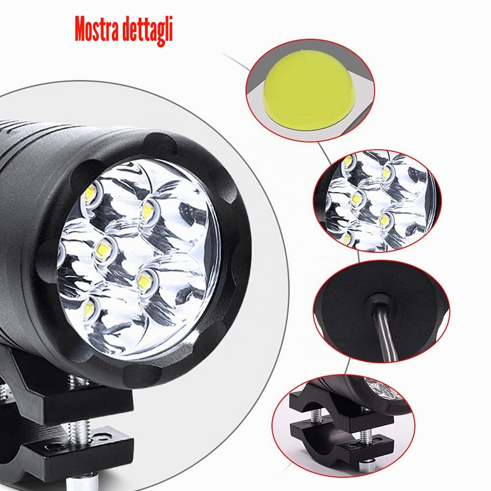 Biqing Universale Kit Fari Moto con 22mm Metallo Interruttore On Off,60W Fari Supplementari Moto LED 12V 24V Faretto Moto LED Fendinebbia Bianco 6000LM Impermeabile(2PCS)