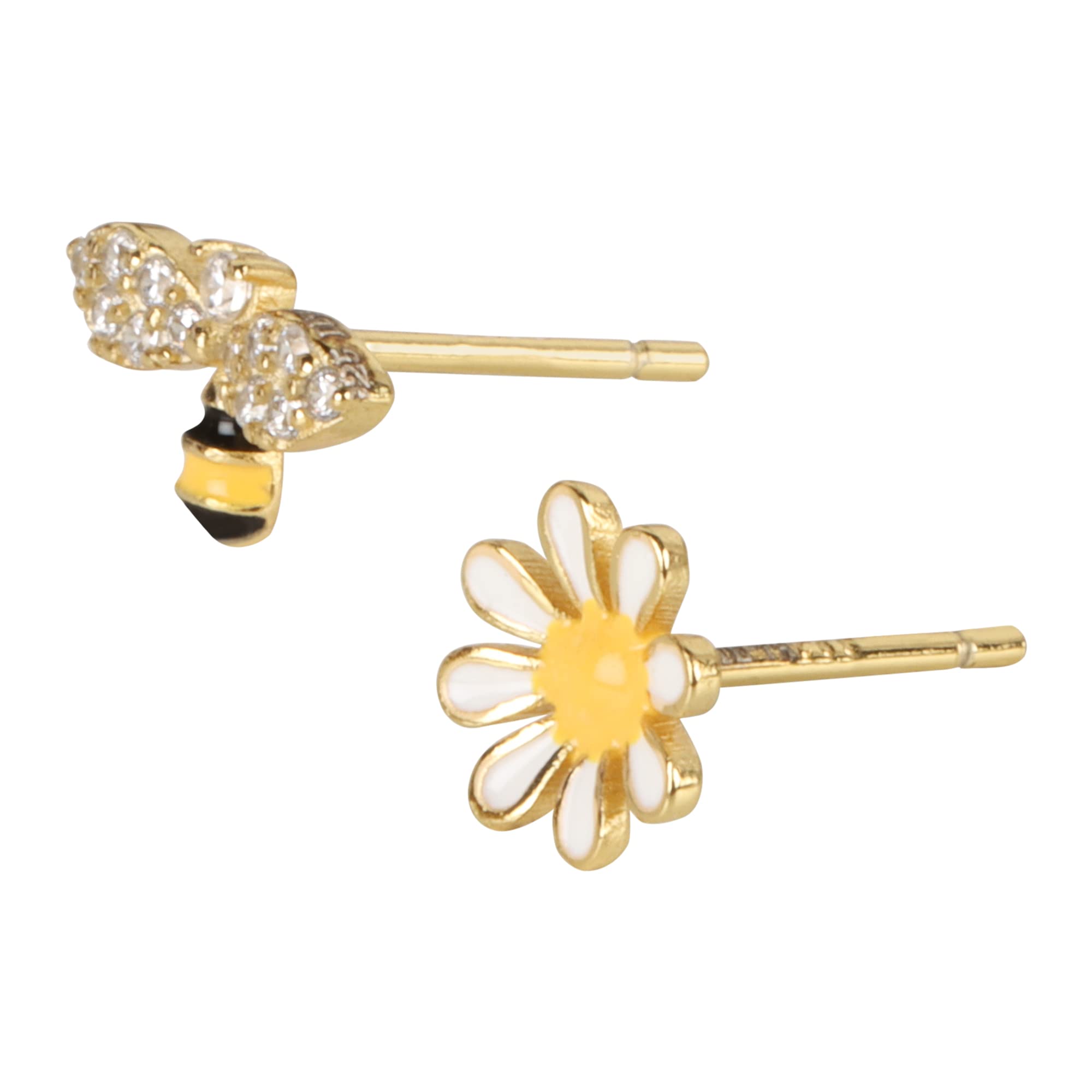 Furn Aspire 925 Sterling Silver Plated With 18k Gold Elegant Flower Bee Asymmetric Design Studd Earrings, Stylish Pair to Gift Women/Girls for Regular Wear or Special Occasion with 925 Authenticity certificate (Gold) (B0BNZHWSY6) Amazon Price History, Amazon Price Tracker