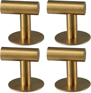 hobbyme Pack of 4 Adhesive Hooks Brushed Gold SUS304 Stainless Steel Towel Hooks Heavy Duty Wall Hooks Self Adhesive Coat Robe Towel Hooks for Bathrooms Kitchen