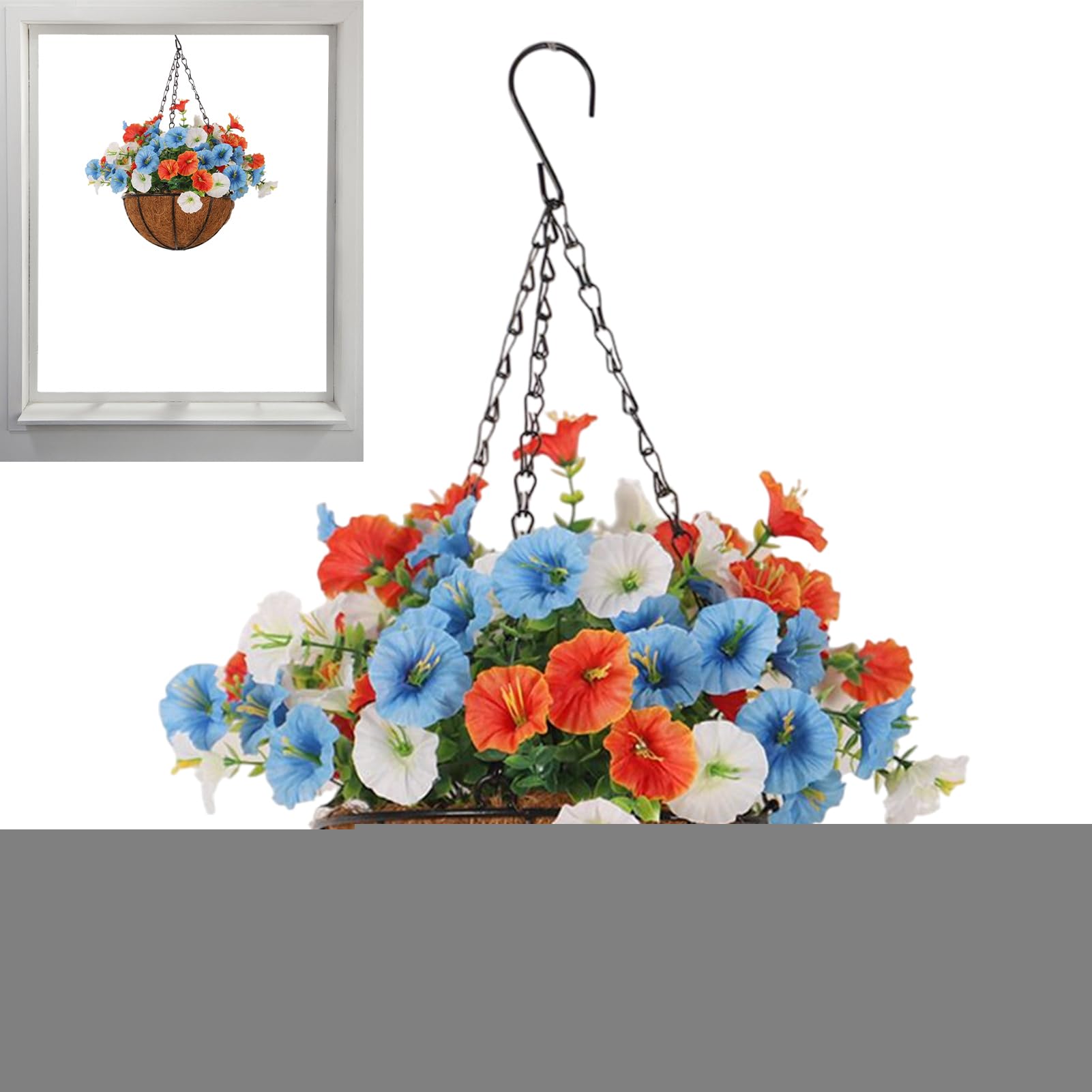 Fleurs artificielles de décoration avec panier suspendu pour maison, terrasse et extérieur