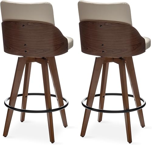 Miniatura 4 de AQG Taburete de mostrador, taburete de bar tapizado giratorio gratuito 360 de 26 pulgadas con taburetes de bar giratorios de altura de mostrador