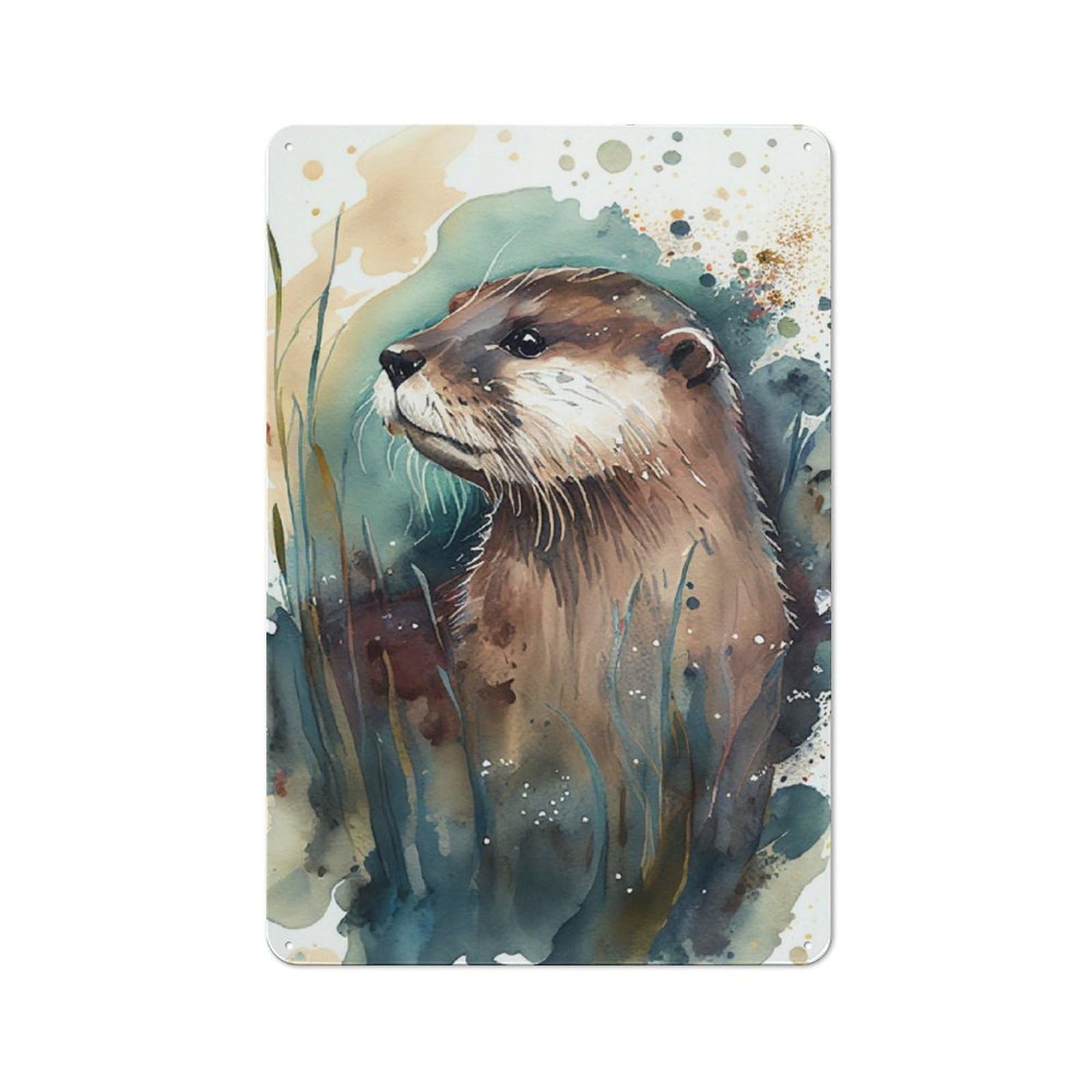 Junmoney Otter Watercolor Printed Metal Sign 30X20cm For Living Room Or Hallway, For Home Wall Decor Collectors