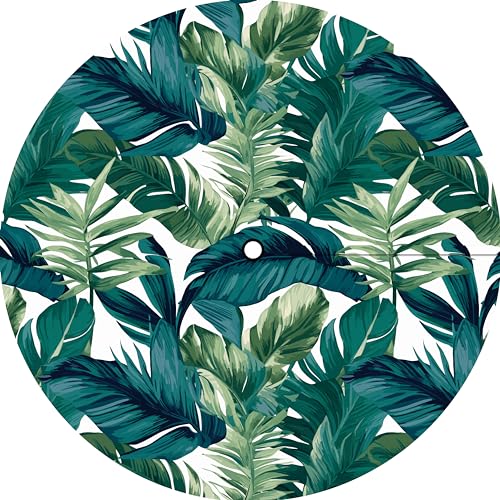 Puwurak Round Outdoor Tablecloth with Umbrella Hole Zippered Fitted Tablecloth with Elastic Palm Leaves Table Cloth Cover for Picnic Party Patio Fits 40-44" Diameter Round Tables by Puwurak - Used condition - Image 2