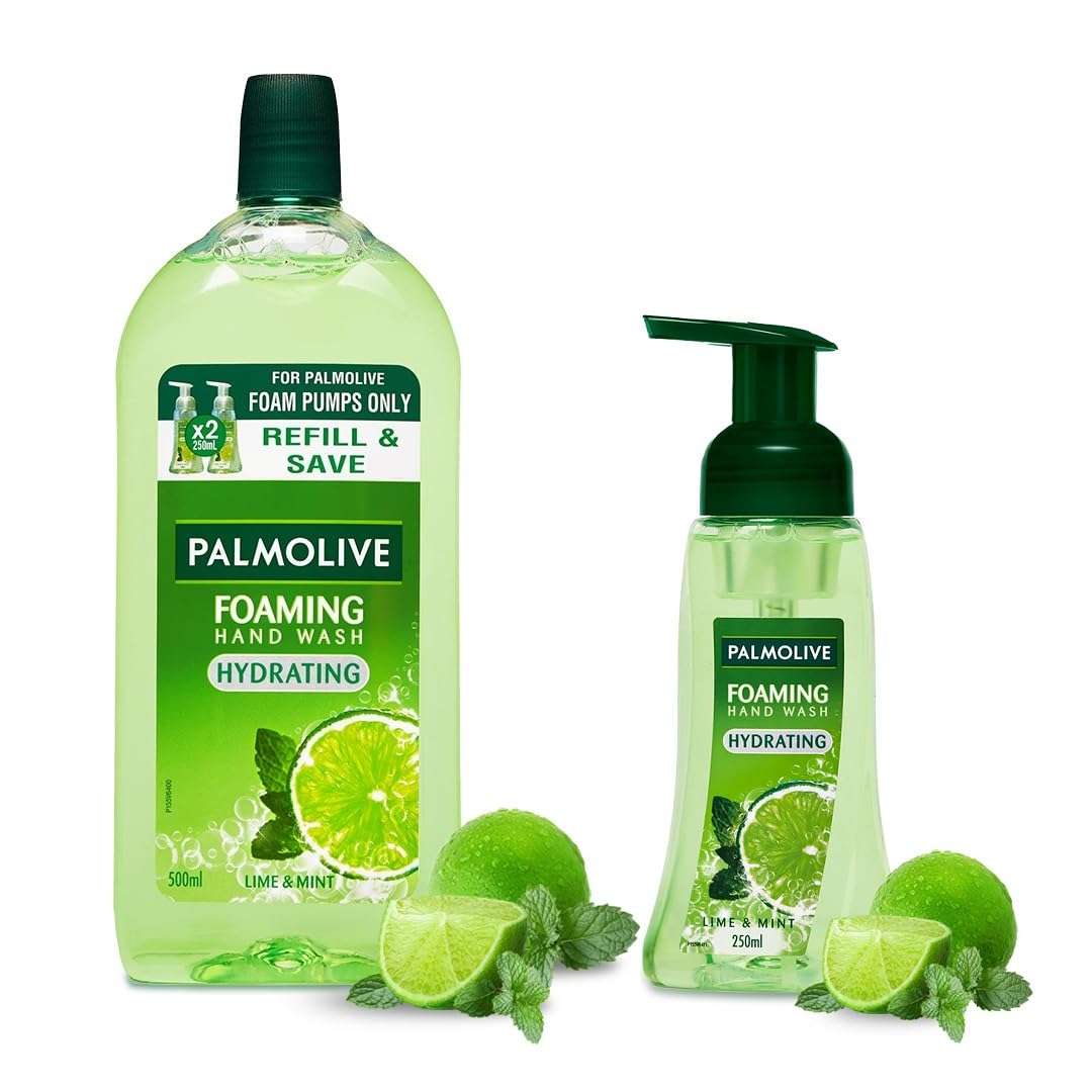 Palmolive Hydrating Foaming Lime & Mint Liquid Hand Wash, Dispenser Bottle (250ml) & Refill Bottle (500ml), Removes Germs, Refreshing Fragrance-image-32